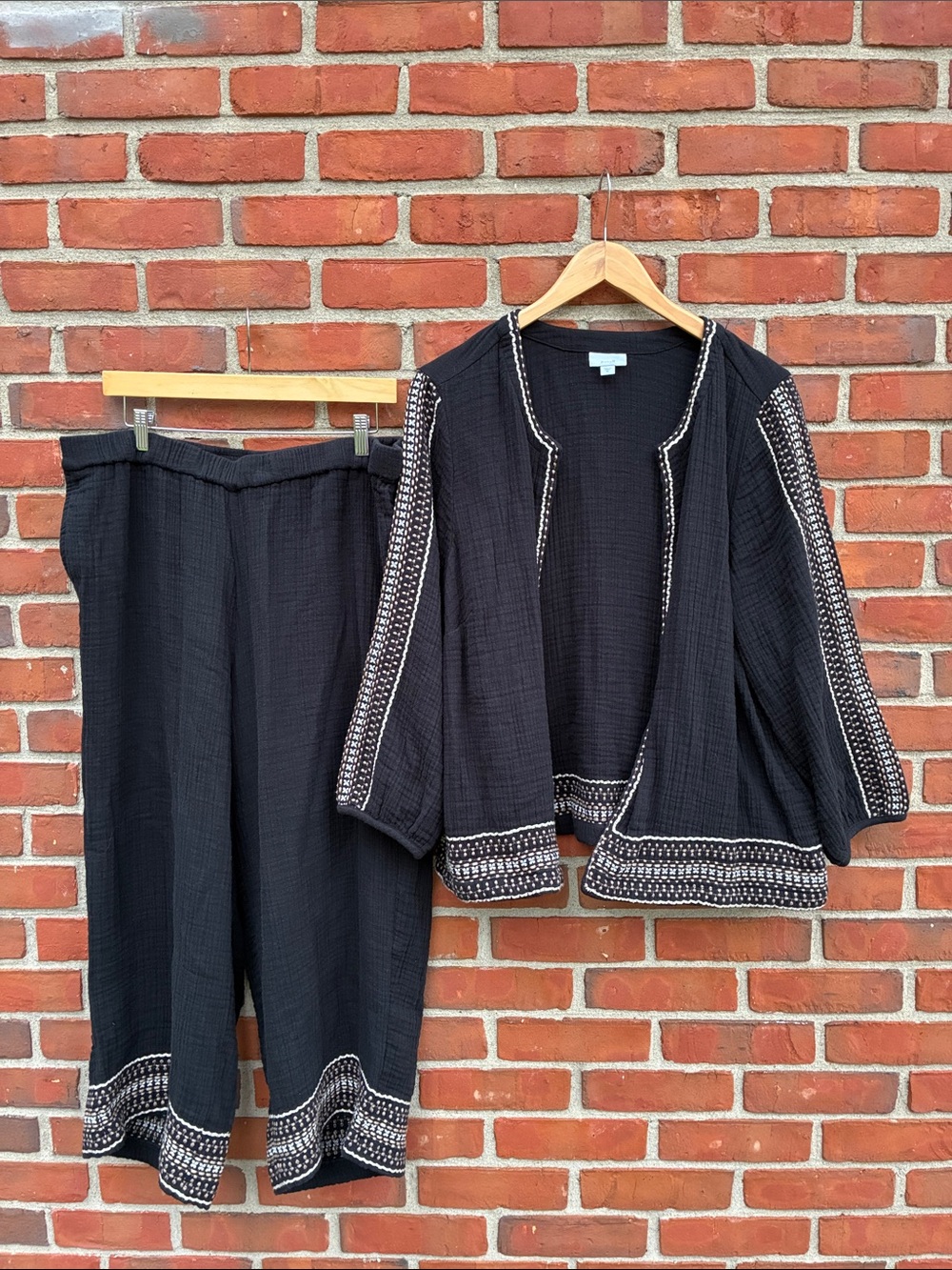 Black Embroidered Two-Piece Pant Set